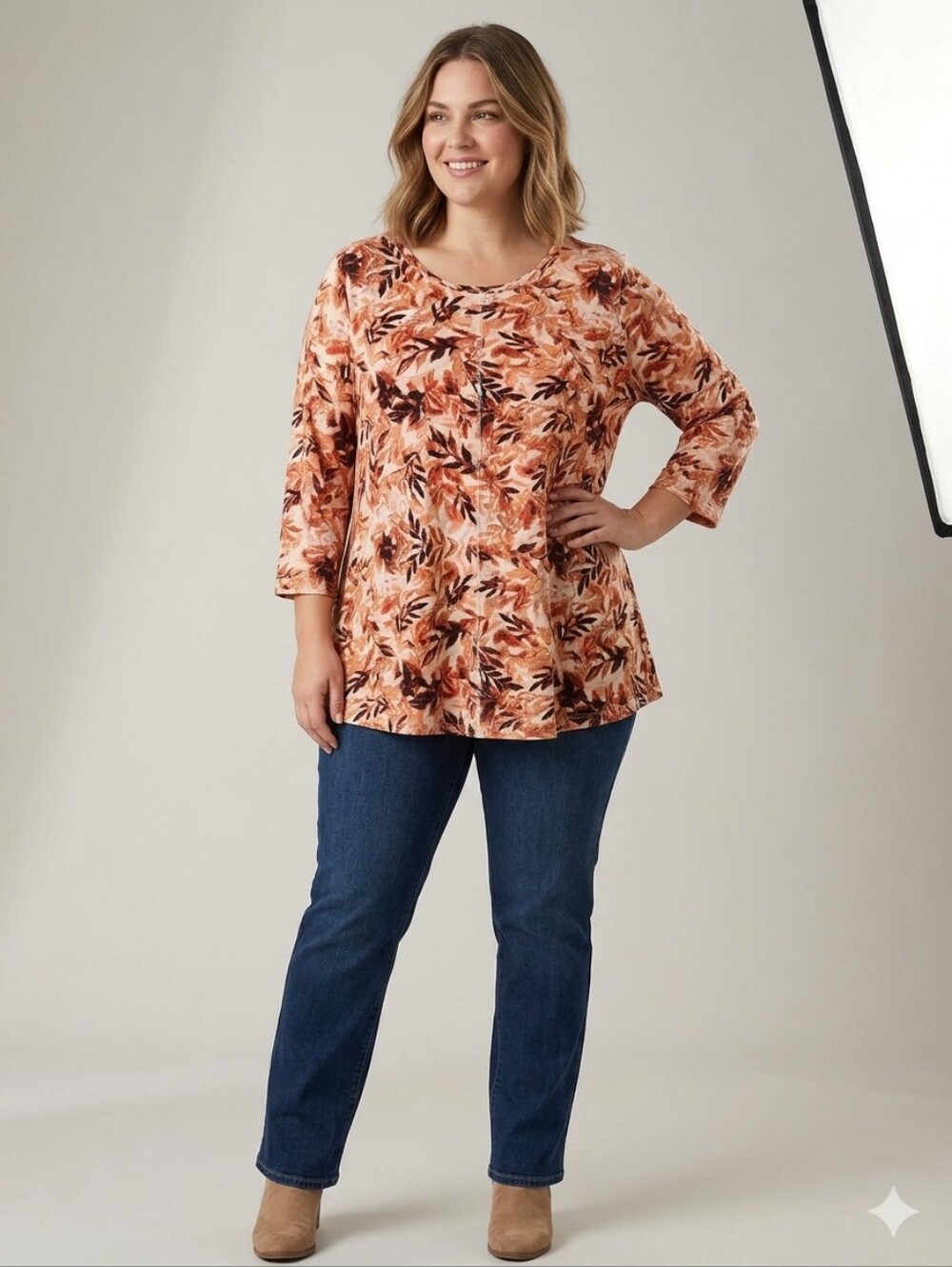 Westbound 3/4 Sleeve Tunic Top With An Autumn Print NWT